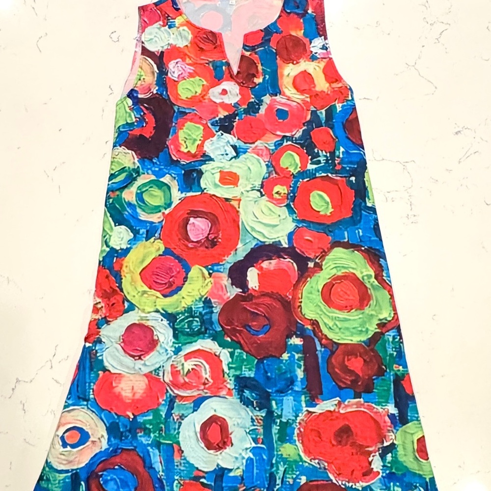Colorful Sleeveless Floral Maxi Dress with Pockets NWOT - Picture 2 of 7
